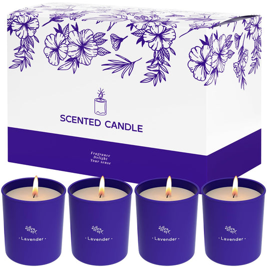 TranquilBliss lavender candle in 8 oz purple glass jar