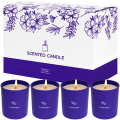 TranquilBliss lavender candle in 8 oz purple glass jar