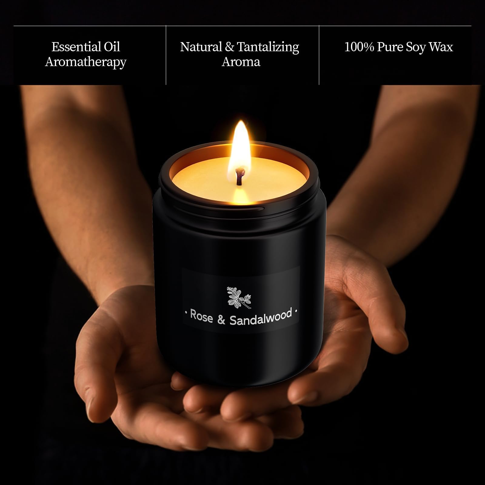 Close-up of TranquilBliss Rose & Sandalwood candle jar