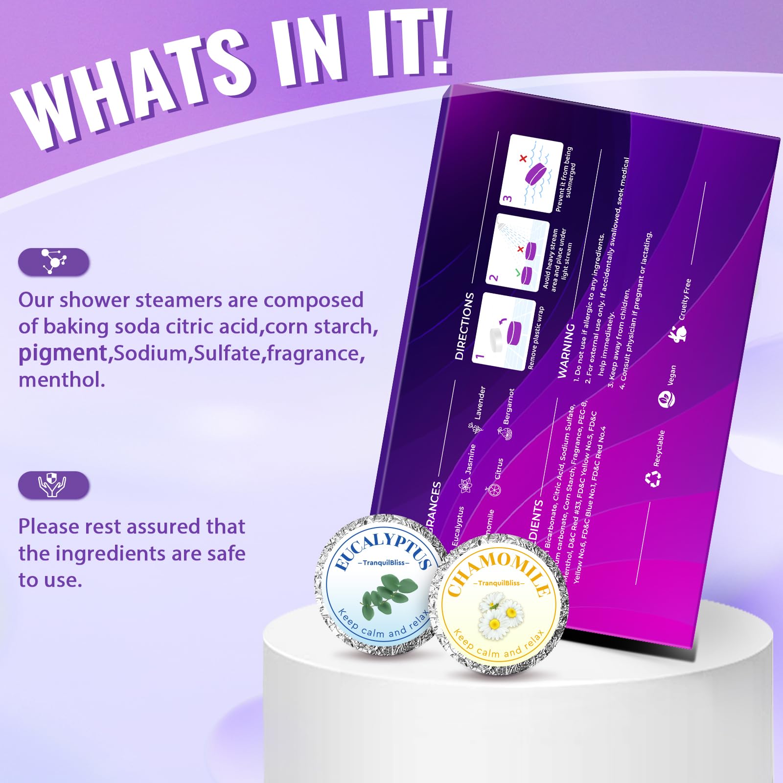 TranquilBliss eucalyptus shower steamer for a revitalizing aroma.
