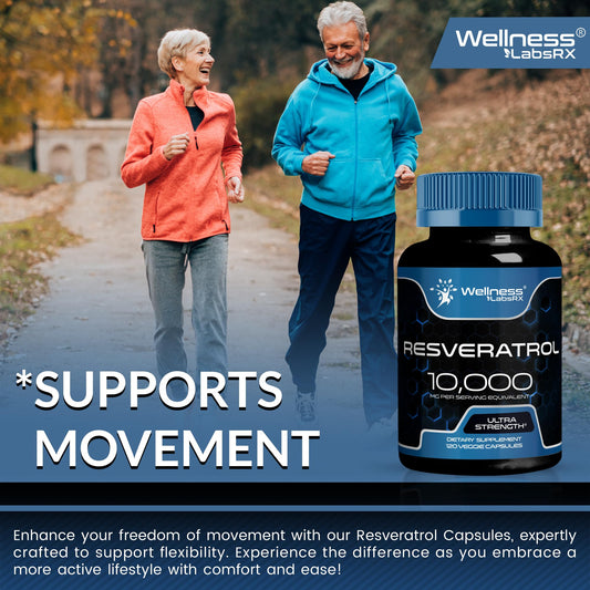 Trans-resveratrol capsules highlighting heart and brain health benefits