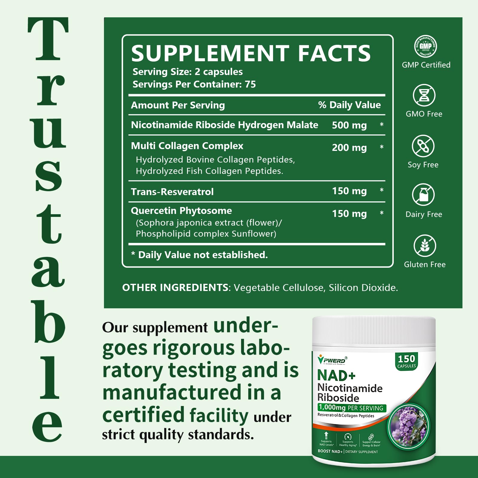 Close-up of trans-resveratrol and quercetin phytosome ingredients