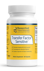 Front view of Researched Nutritionals Transfer Factor Sensitive bottle with label