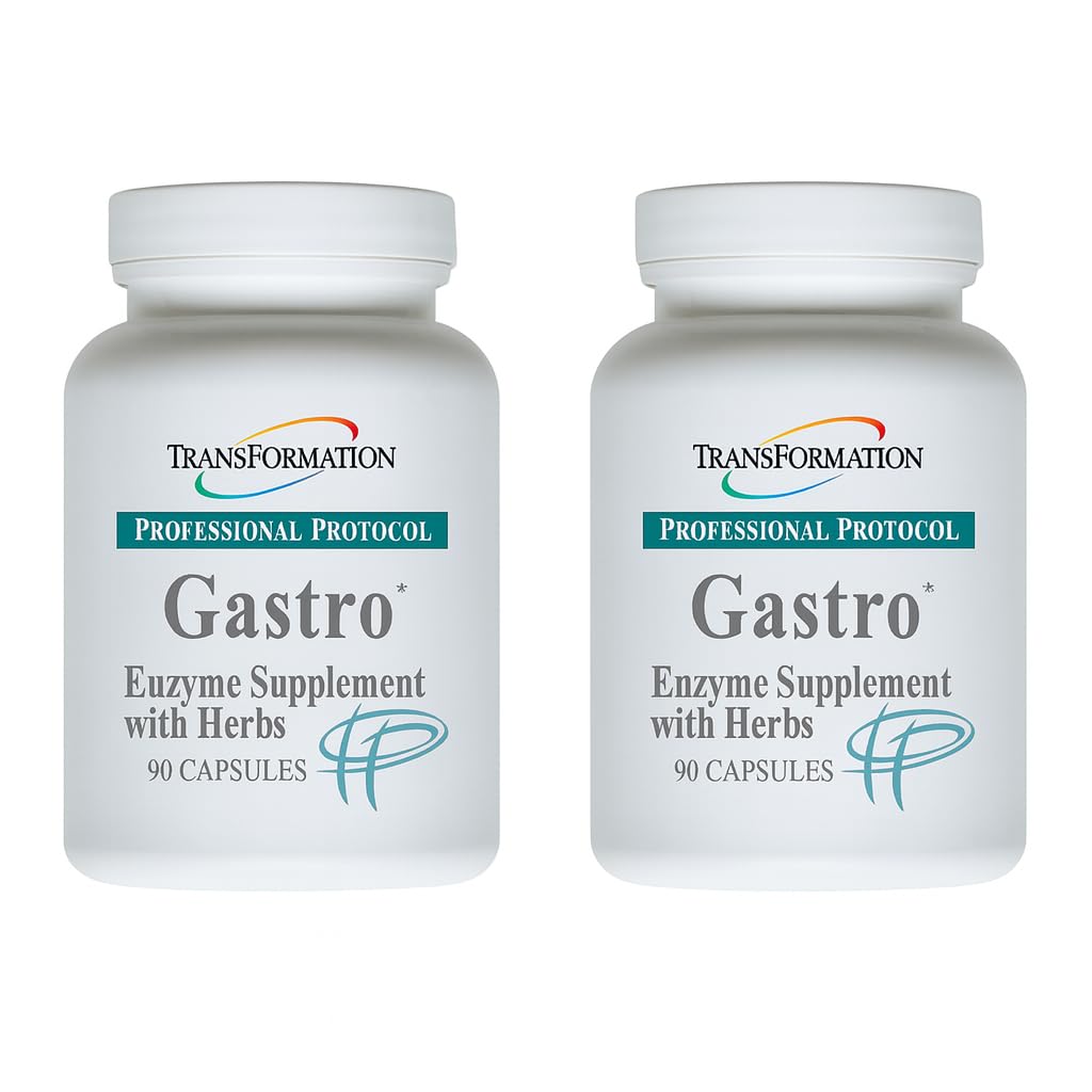 Two-pack of Gastro Enzyme Supplement bottles (60 capsules each) for digestive relief