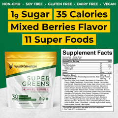 Ingredients including spirulina and chlorella in Transformation Super Greens