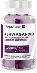 Front view of TransformHQ Ashwagandha Gummies bottle in Mixed Berry flavor
