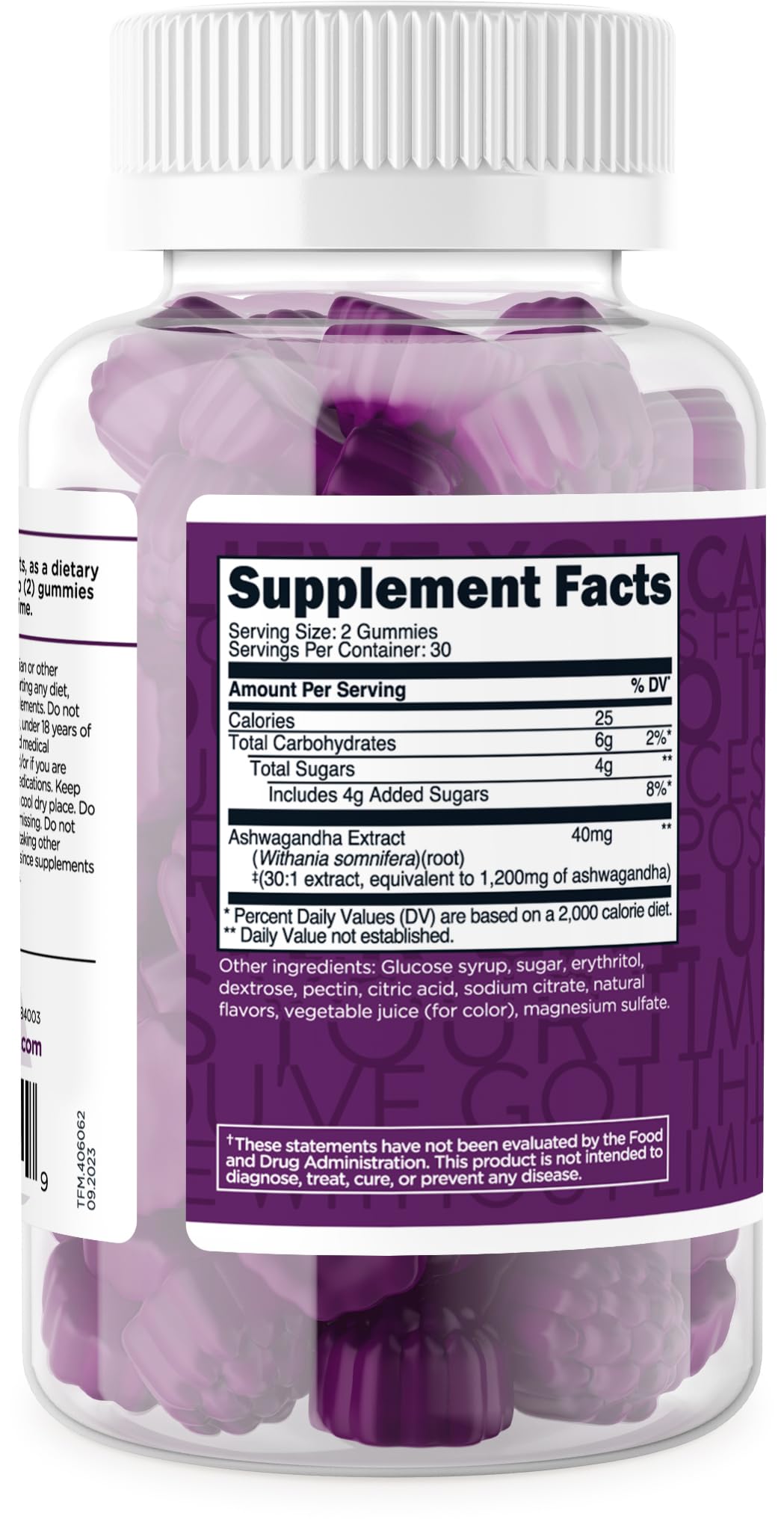 Ingredients and allergen information for TransformHQ Ashwagandha Gummies