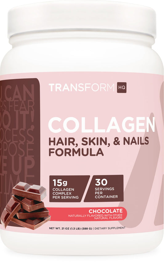 Chocolate flavored TransformHQ Beauty Collagen 30 servings tub