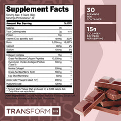 Front view of TransformHQ Beauty Collagen Chocolate container