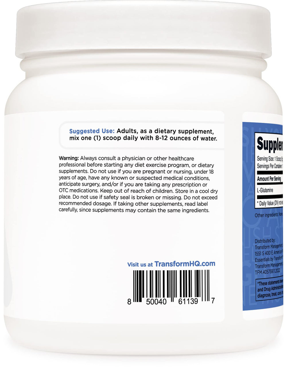 Ingredients for TransformHQ L-Glutamine Powder 500g
