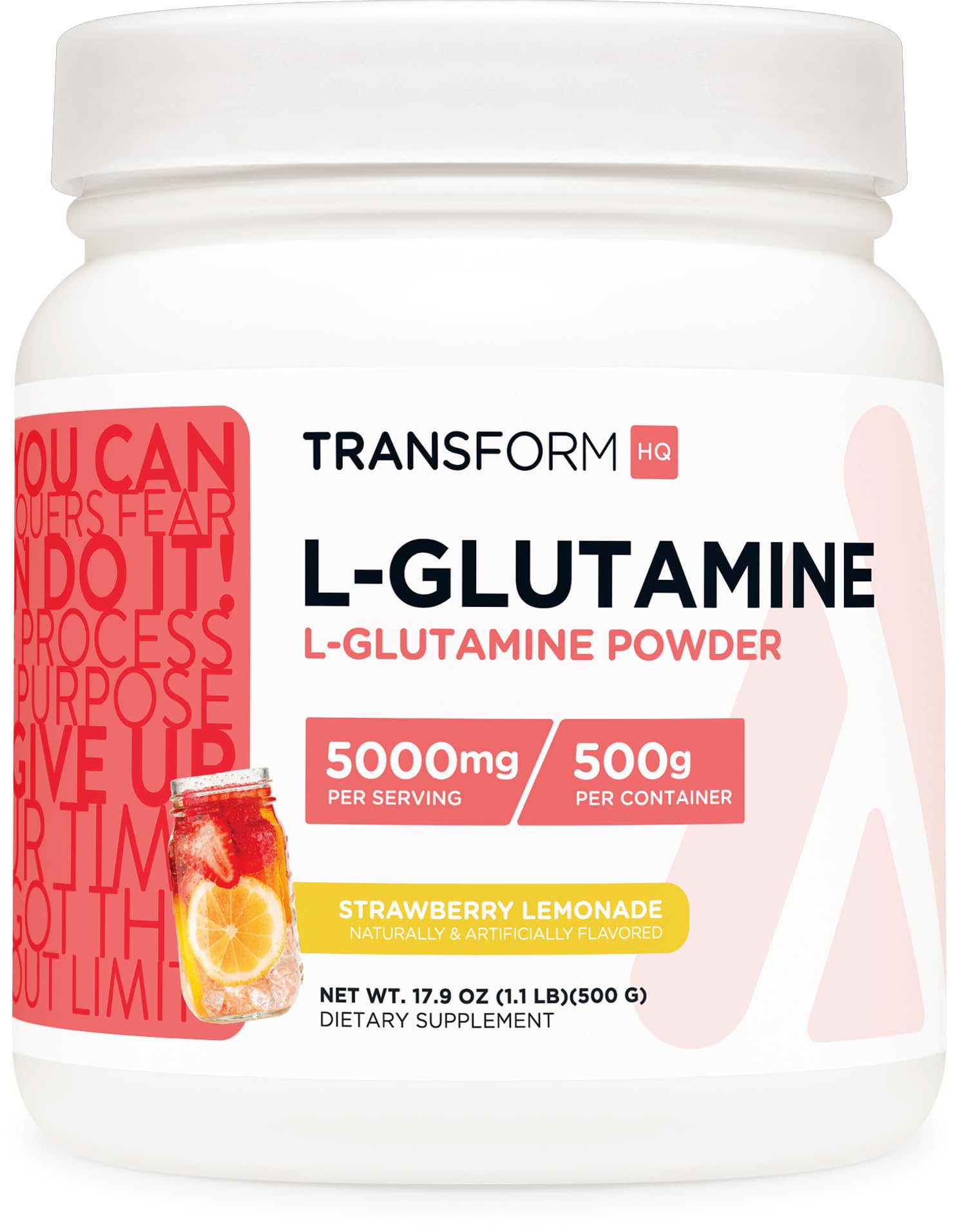 TransformHQ L-Glutamine Powder Strawberry Lemonade 500g front view