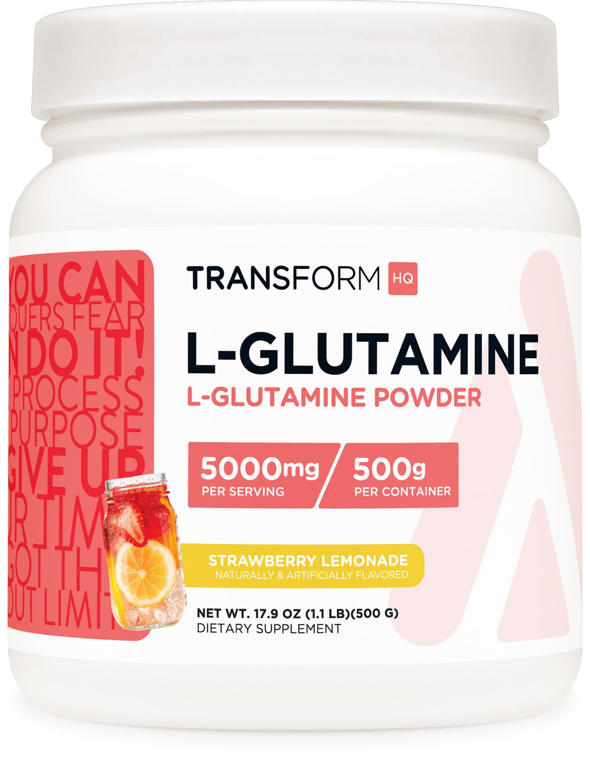 TransformHQ L-Glutamine Powder Strawberry Lemonade 500g front view