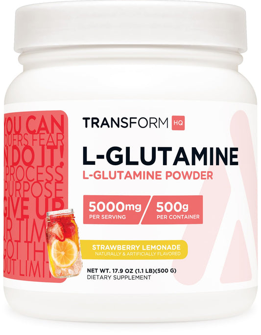 TransformHQ L-Glutamine Powder Strawberry Lemonade 500g front view