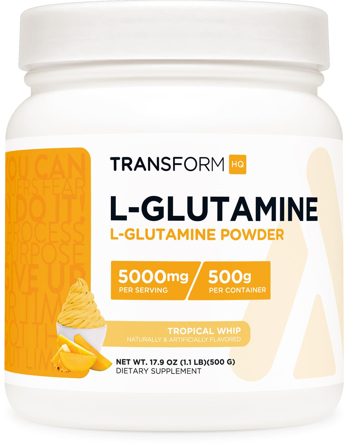 TransformHQ L-Glutamine Powder Tropical Whip 500g front label