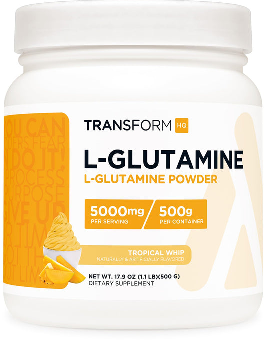 TransformHQ L-Glutamine Powder Tropical Whip 500g front label