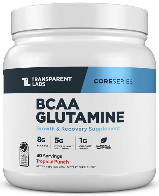 Transparent Labs BCAA Glutamine Tropical Punch bottle front view