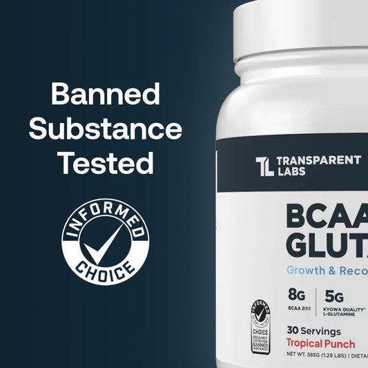 BCAA Glutamine Tropical Punch label close-up