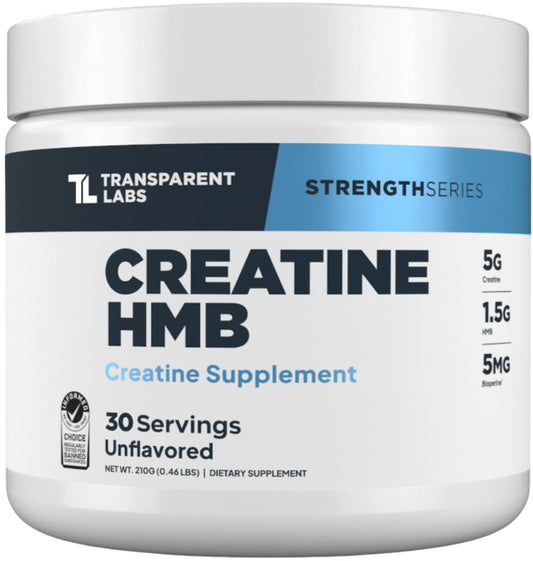 Front of Transparent Labs Creatine HMB bottle - unflavored, 30 servings