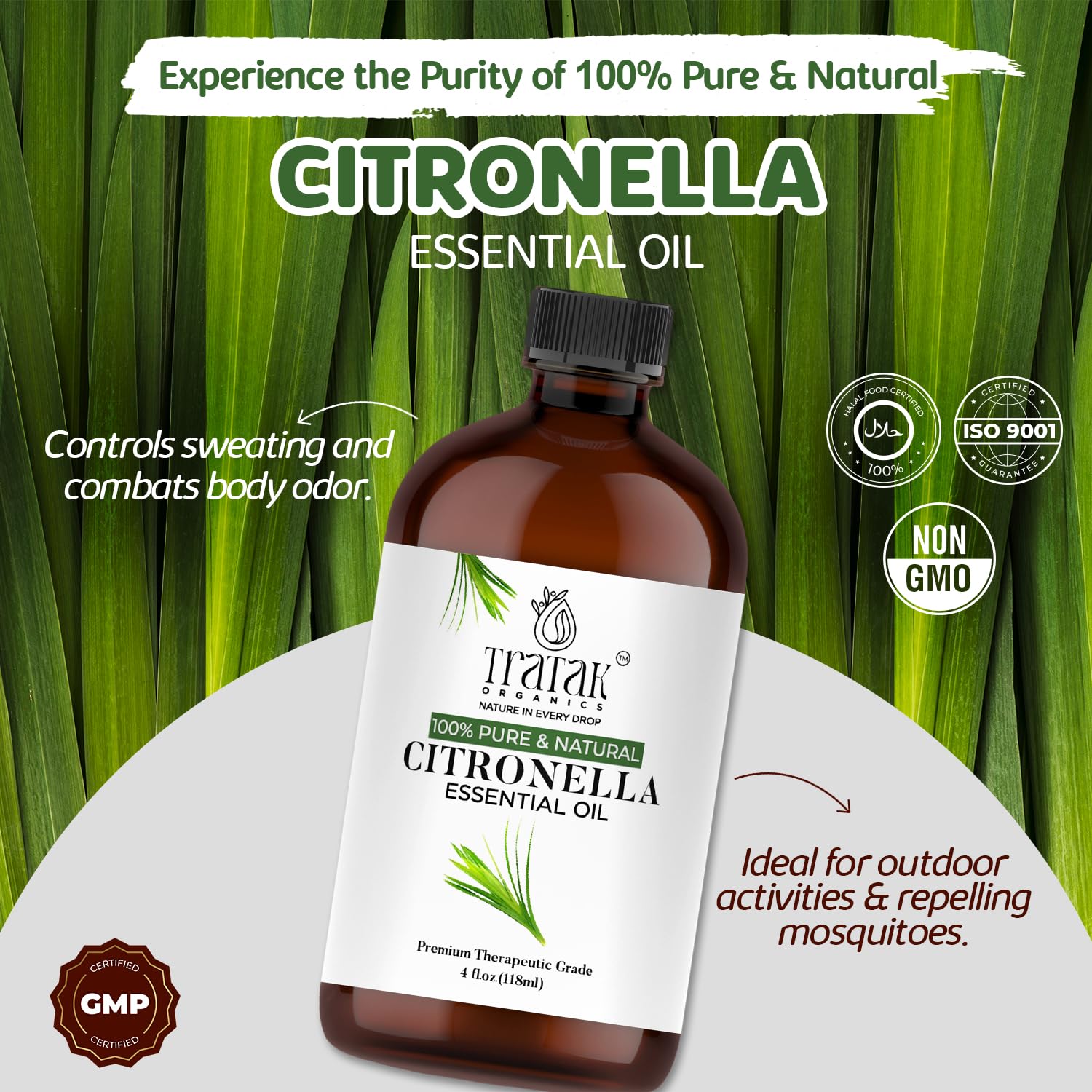 Amber glass bottle with dropper for Citronella Essential Oil