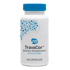 TravaCor mood support supplement hero image with 60 capsules