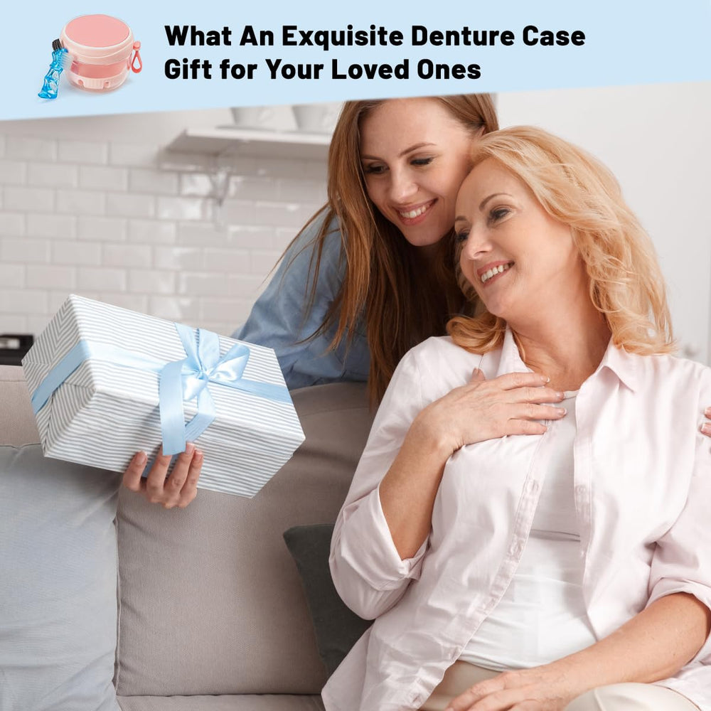 Travel-friendly denture case with strainer basket and accessories