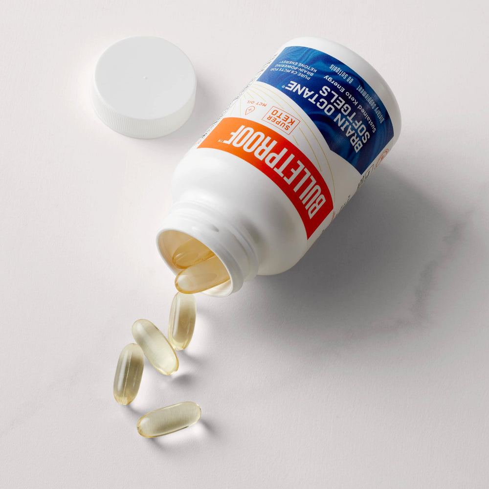 Travel-friendly Brain Octane Softgels bottle on a surface