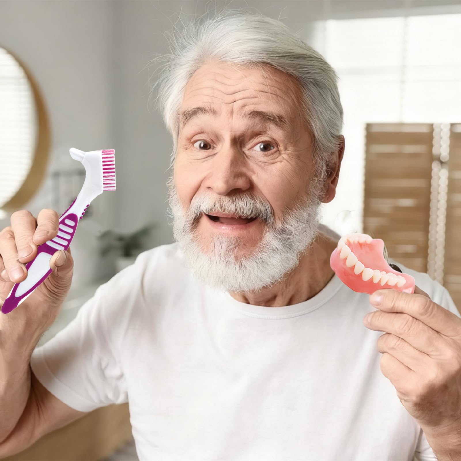 Travel-friendly denture care kit on a flat surface