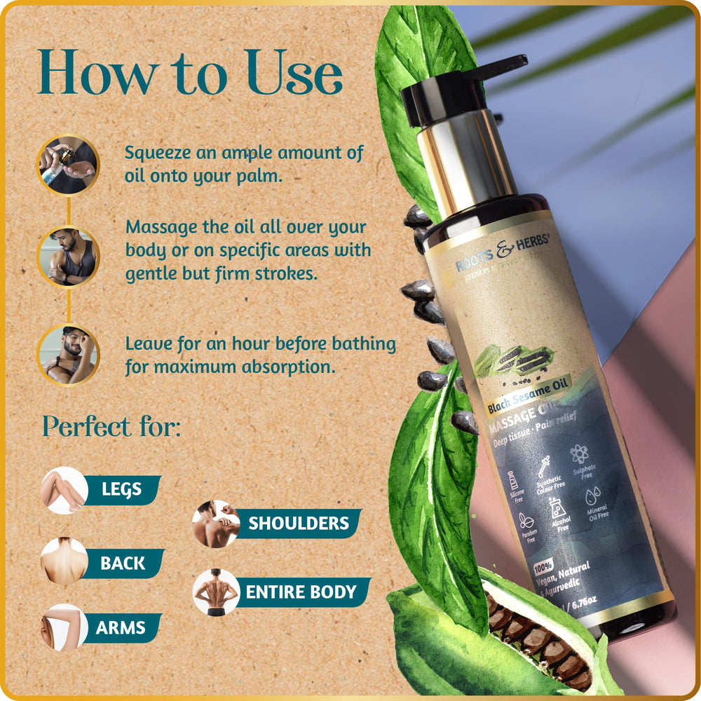 Travel-friendly pack of black sesame oil for massage