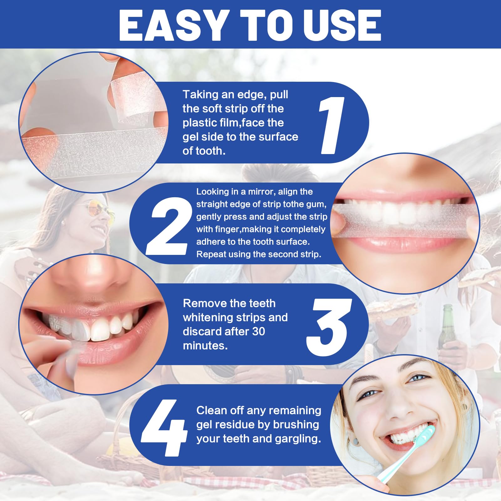 Travel-ready whitening strips in compact pouch