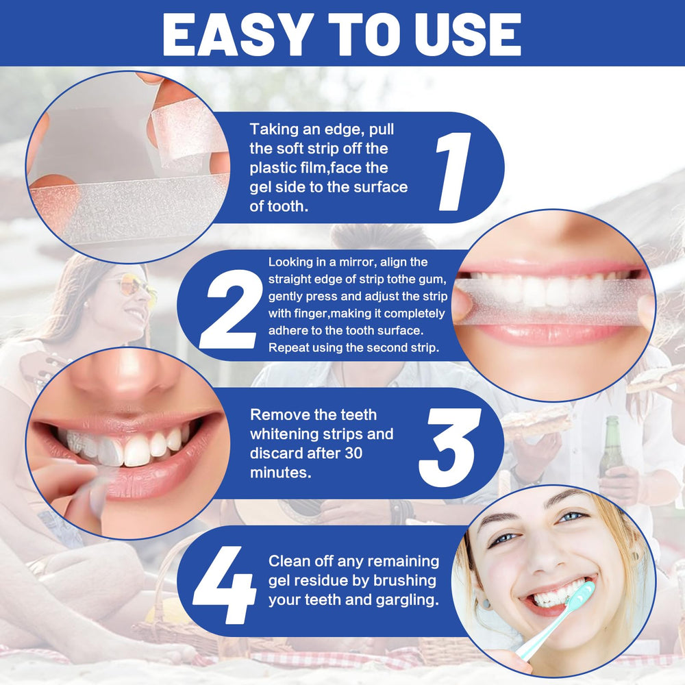Travel-ready whitening strips in compact pouch