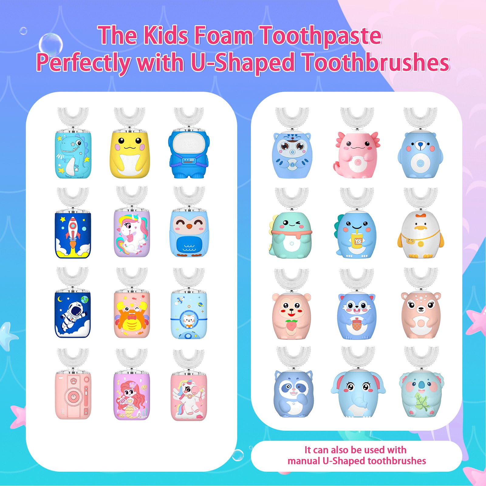 Travel-size fluoride-free foam toothpaste for kids with strawberry mint flavor