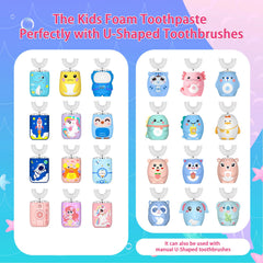 Travel-size fluoride-free foam toothpaste for kids with strawberry mint flavor