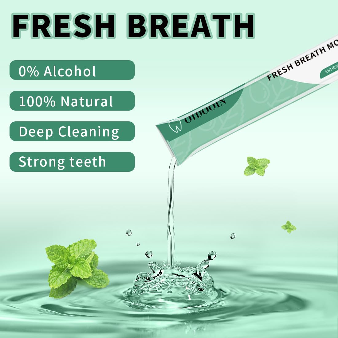 Multiple travel mouthwash sachets arranged for travel