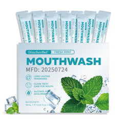 Box front displaying 60 travel-size mouthwash packets, each 18ml