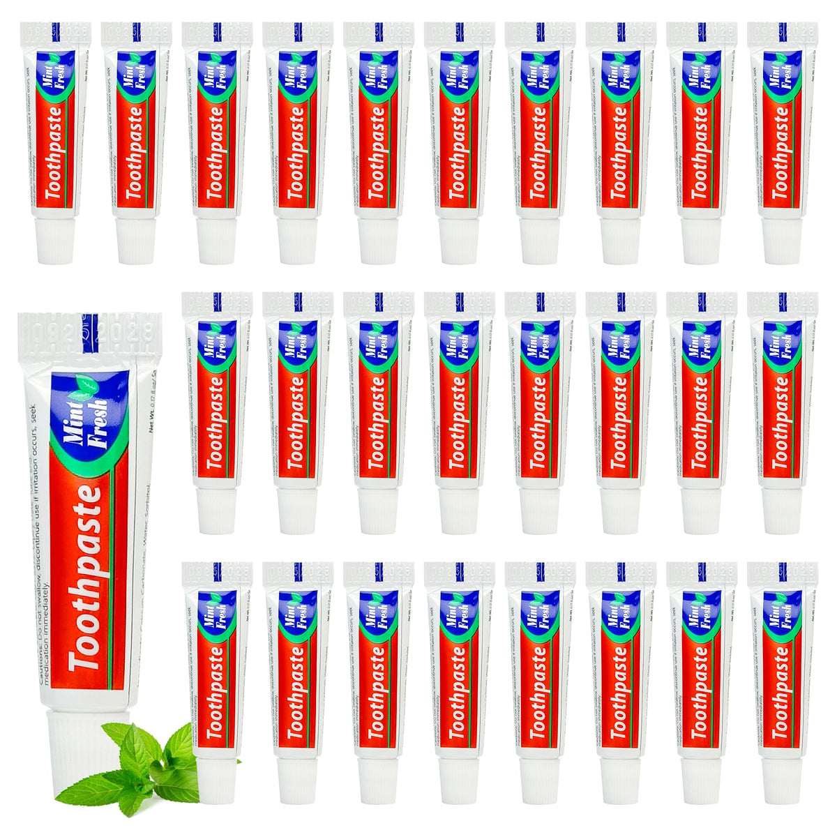 100 travel-size toothpaste tubes in mint flavor, bulk 5g packaging
