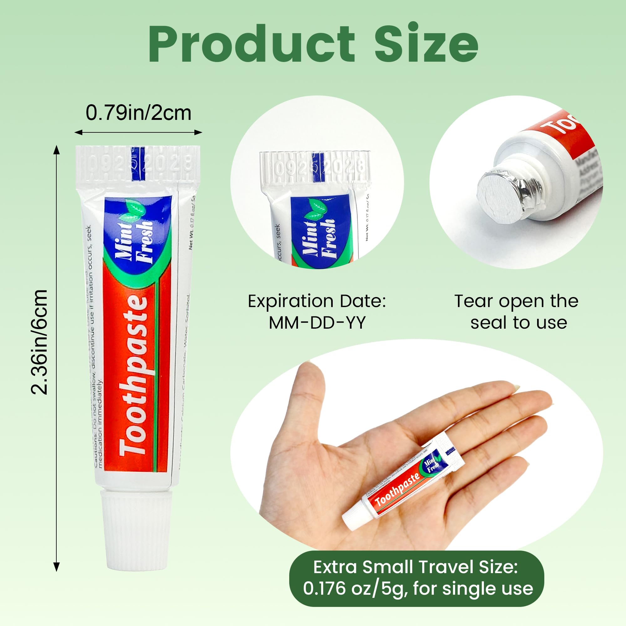 Individually sealed 5g toothpaste tubes ready for travel