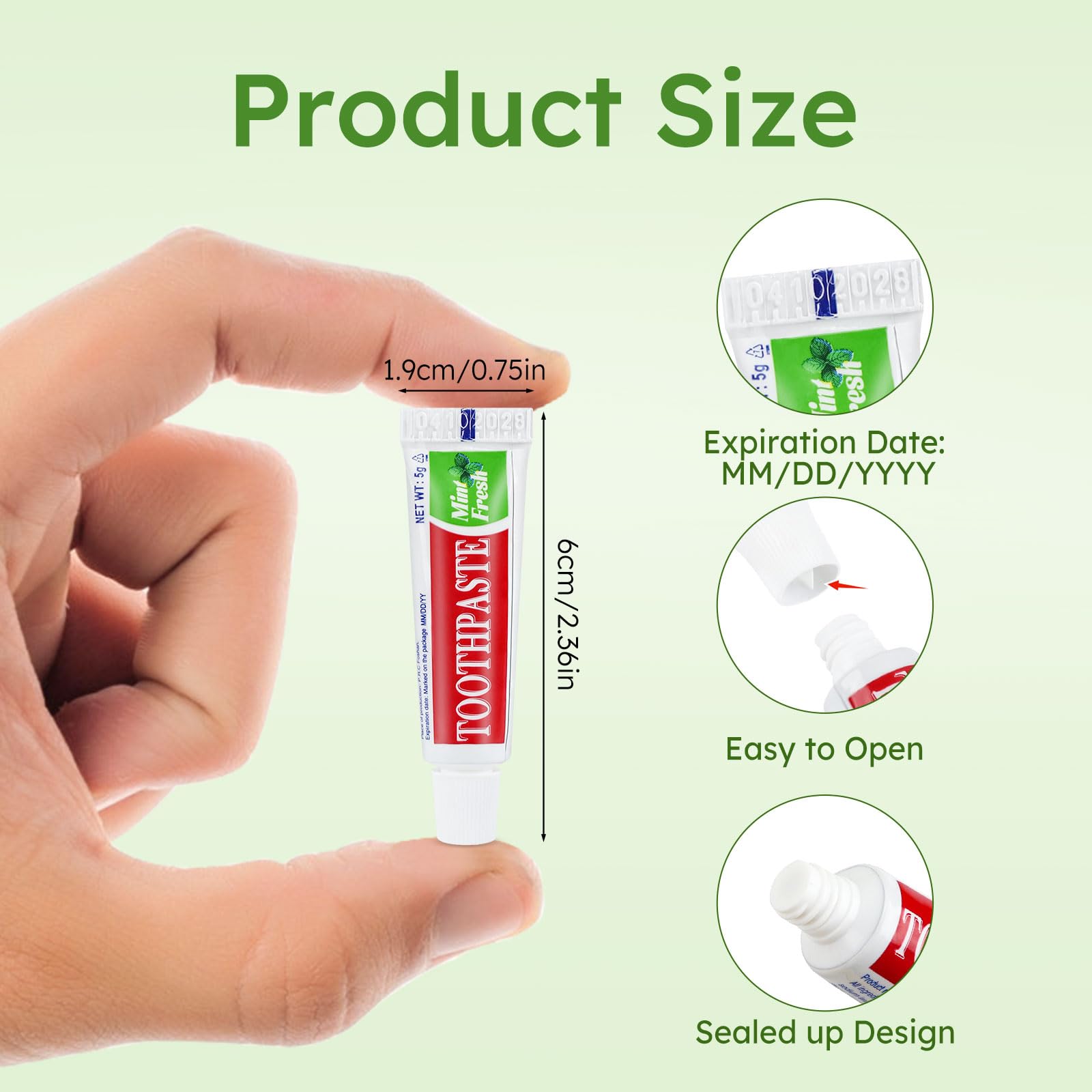 Bulk pack of 240 disposable mint toothpaste tubes for travel