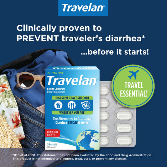Travelan 30-count blister packs offer portable protection during busy city trips.