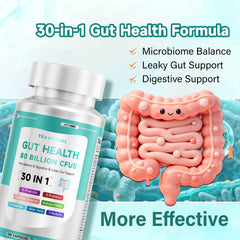 Graphic illustrating 30-in-1 gut health formula with prebiotics