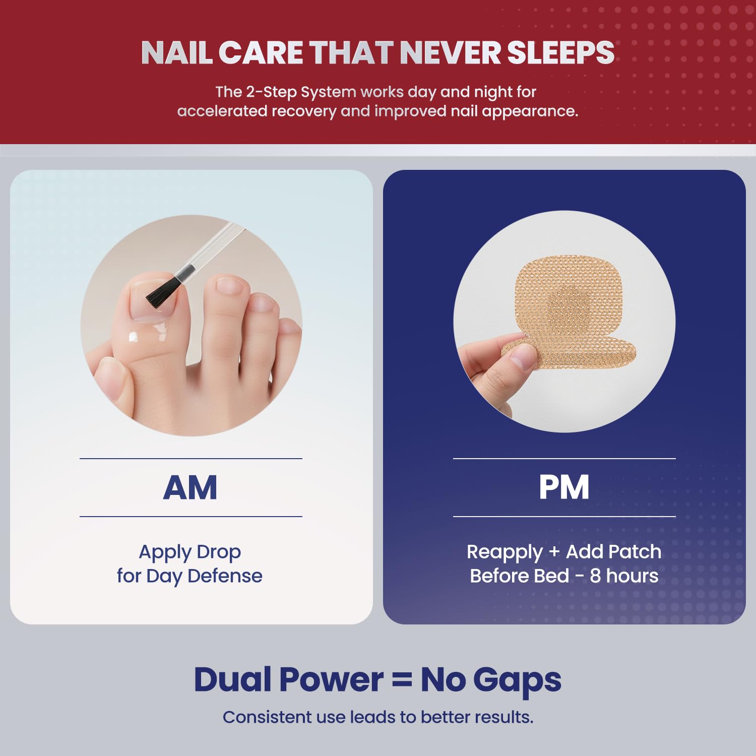 Treatonic renewal patch on toe nail demonstrates secure nighttime wear.