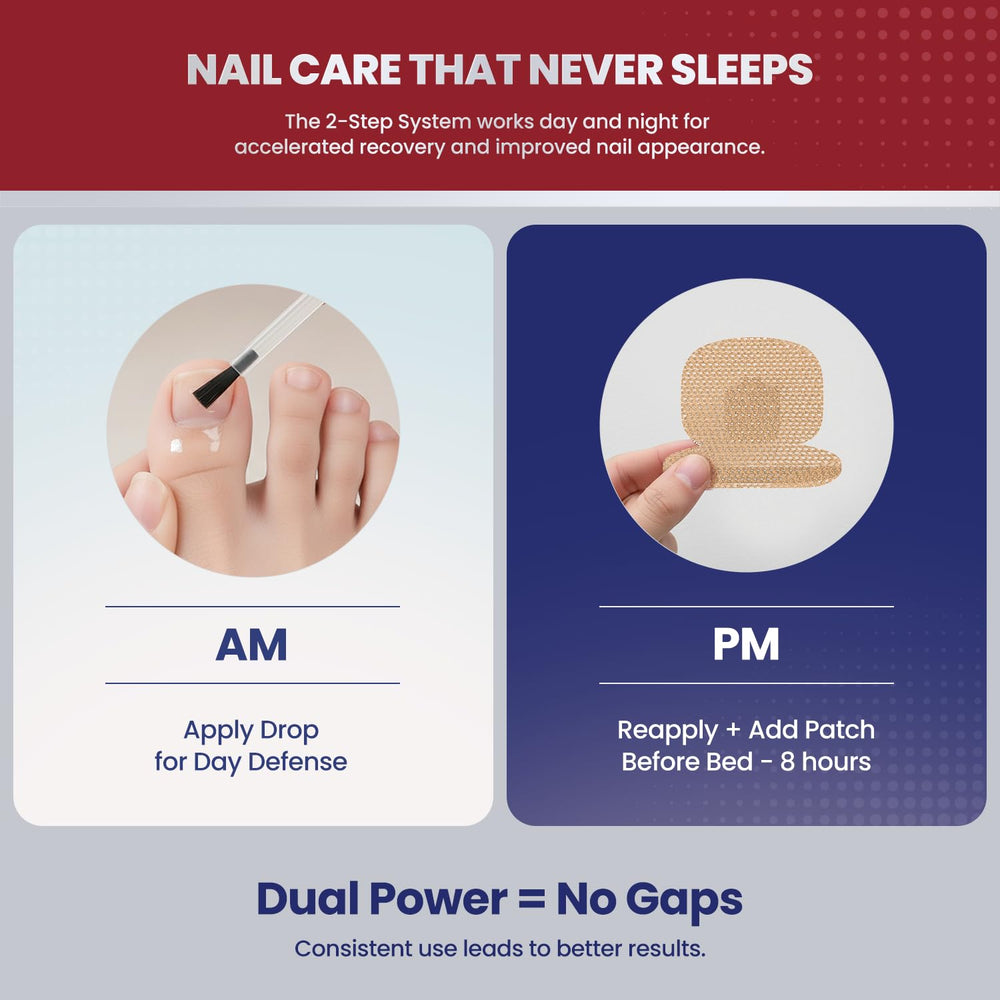 Treatonic renewal patch on toe nail demonstrates secure nighttime wear.