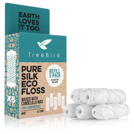 Five mint-flavored silk floss spools, 33 yards each