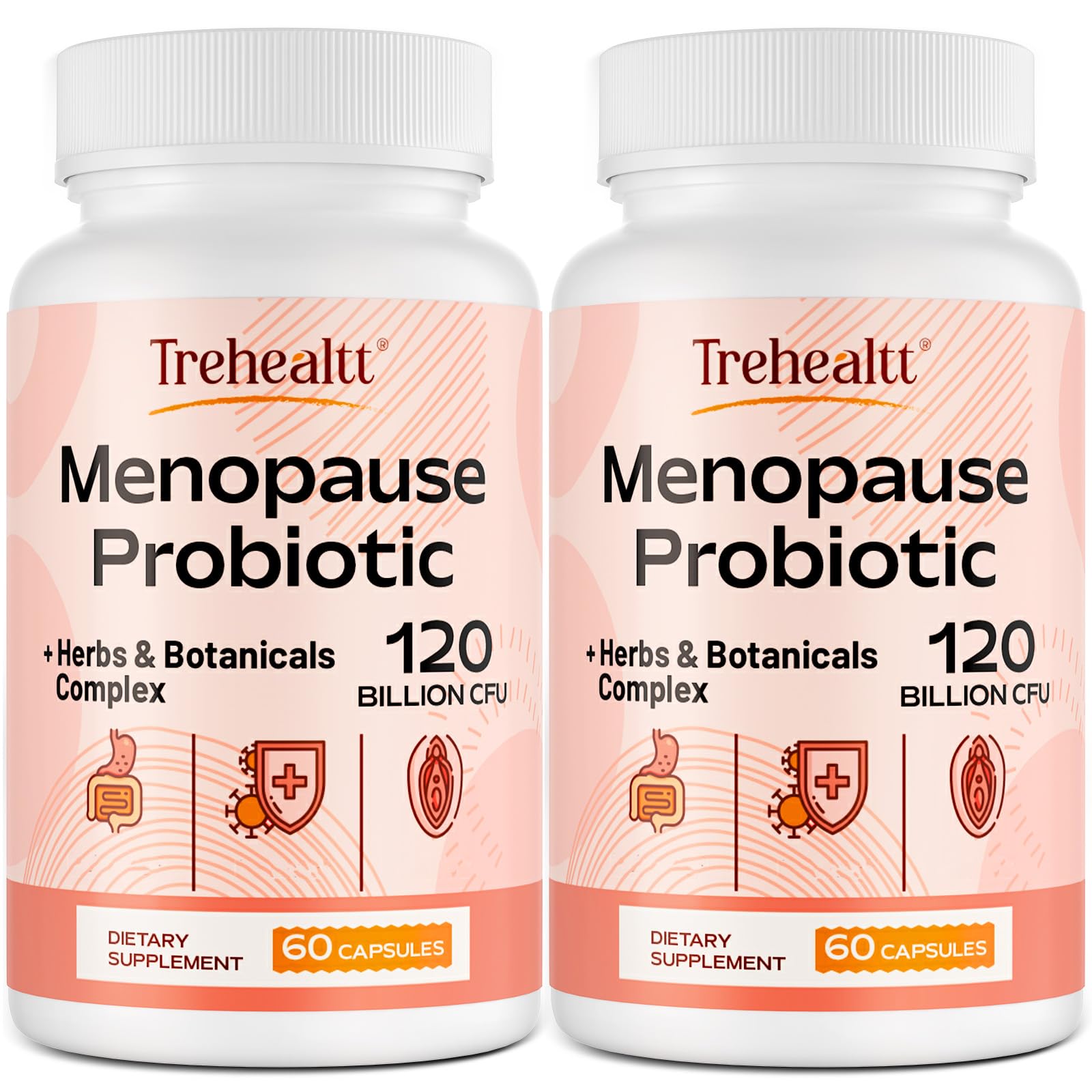 Trehealtt menopause probiotic bottle showing emphasis on gut support for daily balance