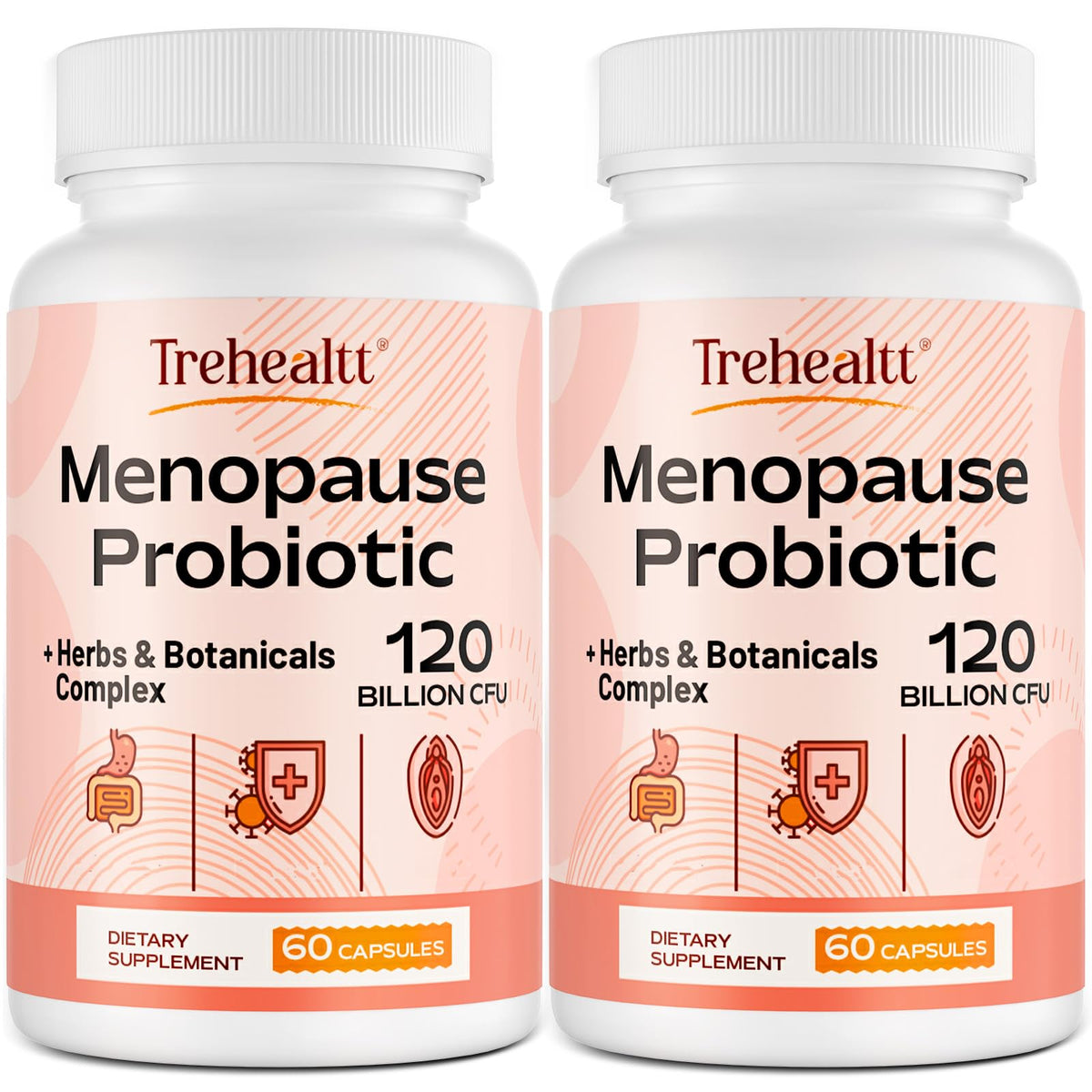 Trehealtt menopause probiotic bottle showing emphasis on gut support for daily balance