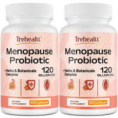 Trehealtt menopause probiotic bottle showing emphasis on gut support for daily balance
