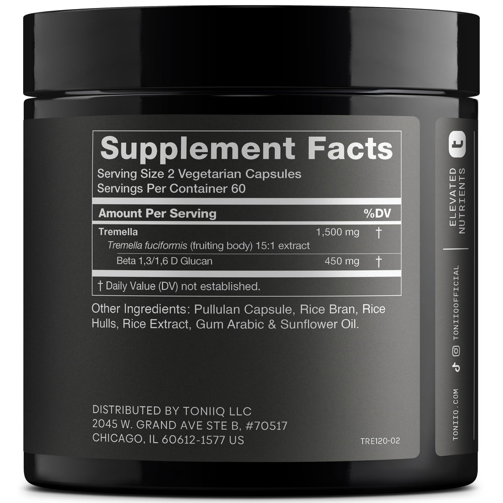 Label showing Tremella 15:1 extract and 30% Beta Glucans