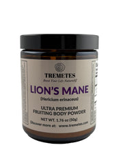 Front view of Tremetes Lion’s Mane Mushroom Powder jar