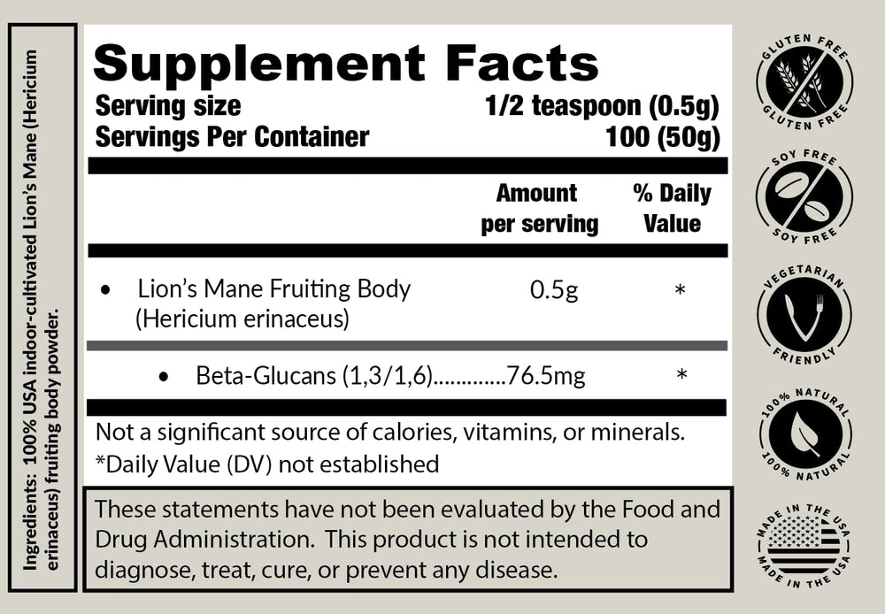 Lab test information and beta-glucan content on Tremetes box