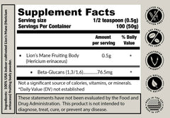Lab test information and beta-glucan content on Tremetes box