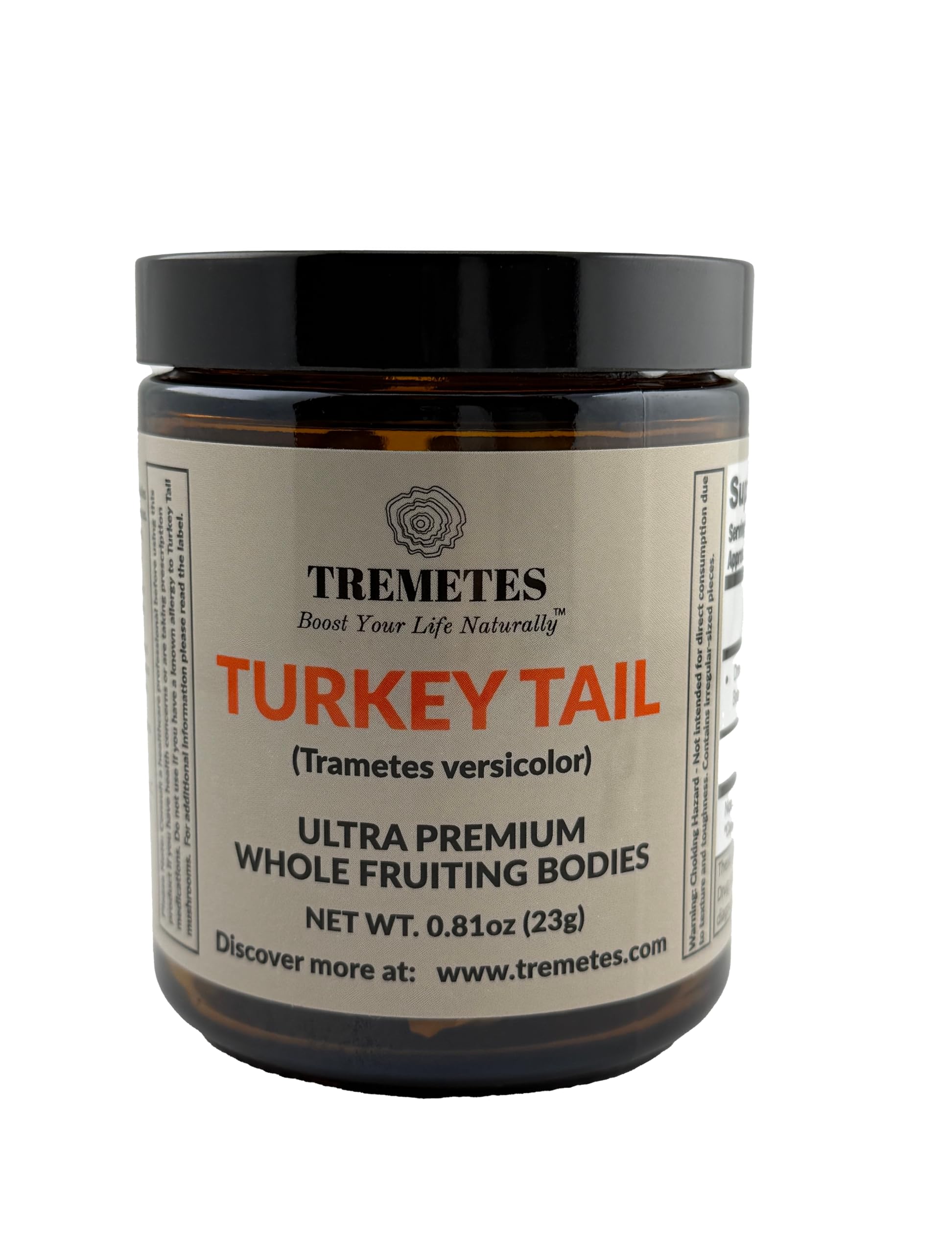TREMETES Turkey Tail Mushroom in Amber Glass Jar (8oz)